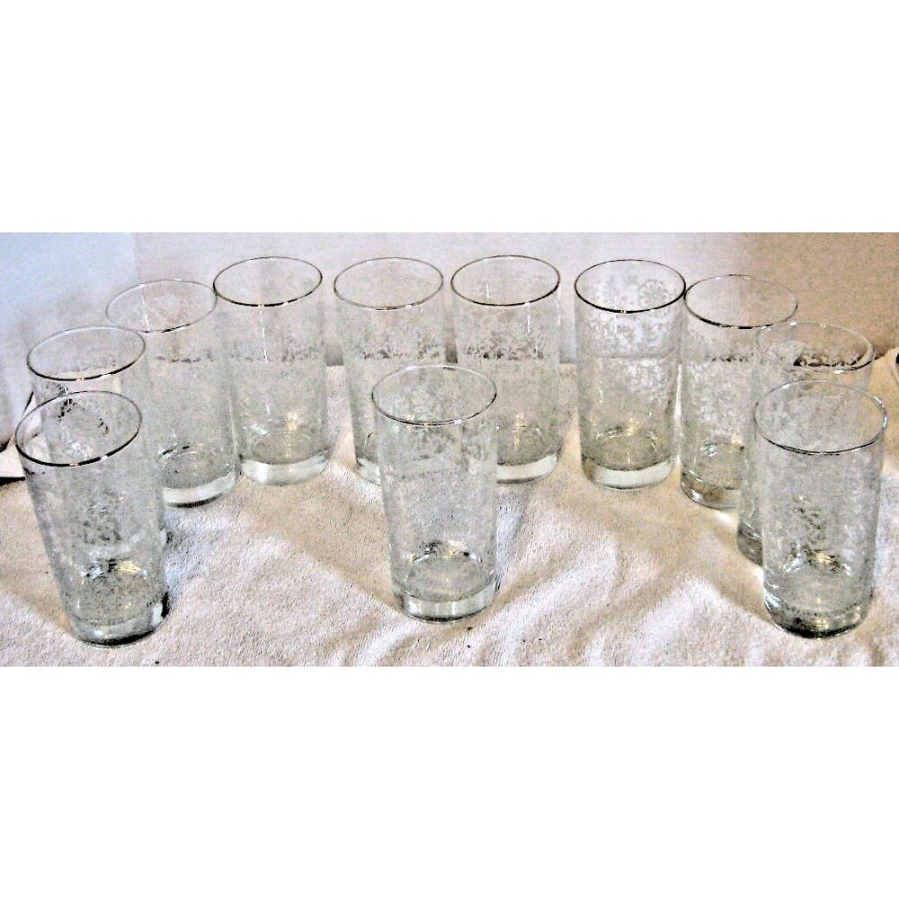 Libbey Icy Lace Garden Flower Frosted Highball Tumblers Glasses 5 3/8 " Blown